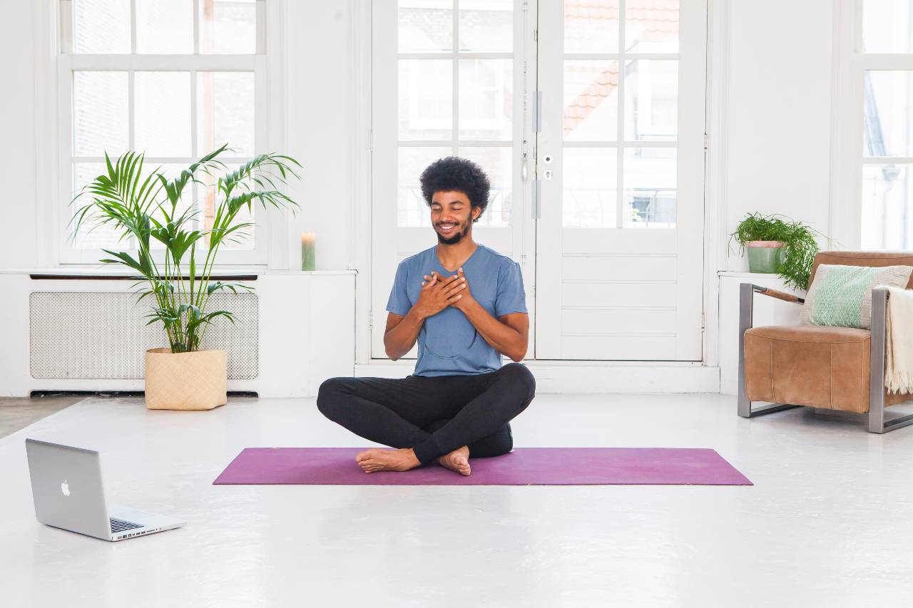 Dylan, seated meditation on blocks