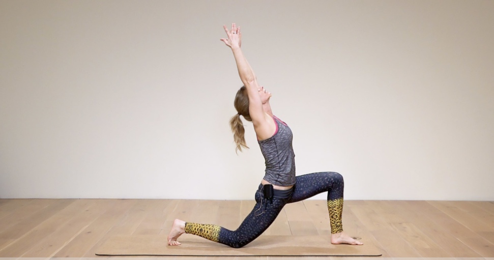 Esther Ekhart in crescent lunge moon salutation