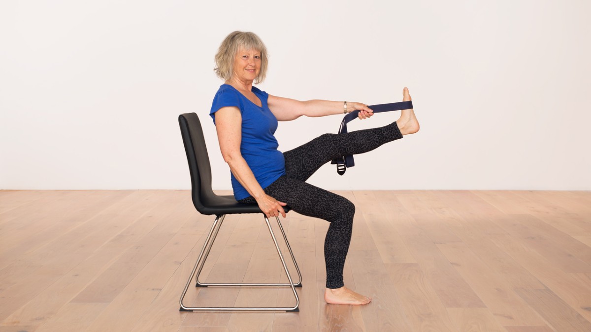 Seated hamstring stretch with a strap
