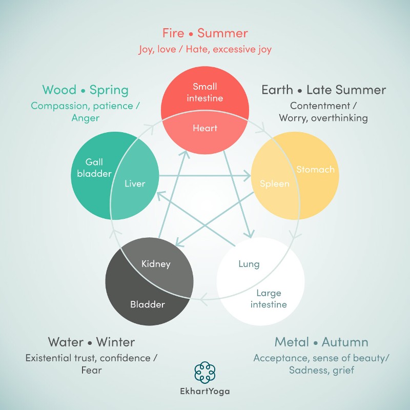 Chart showing the 5 Elements according to Traditional Chinese Medicine