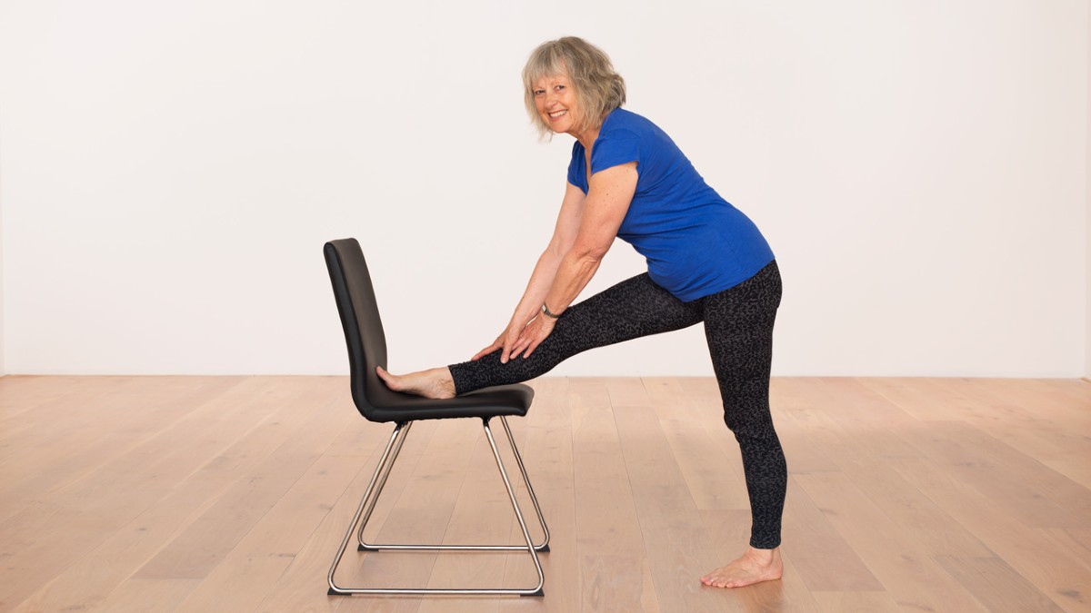 Hamstring stretch half splits with a chair