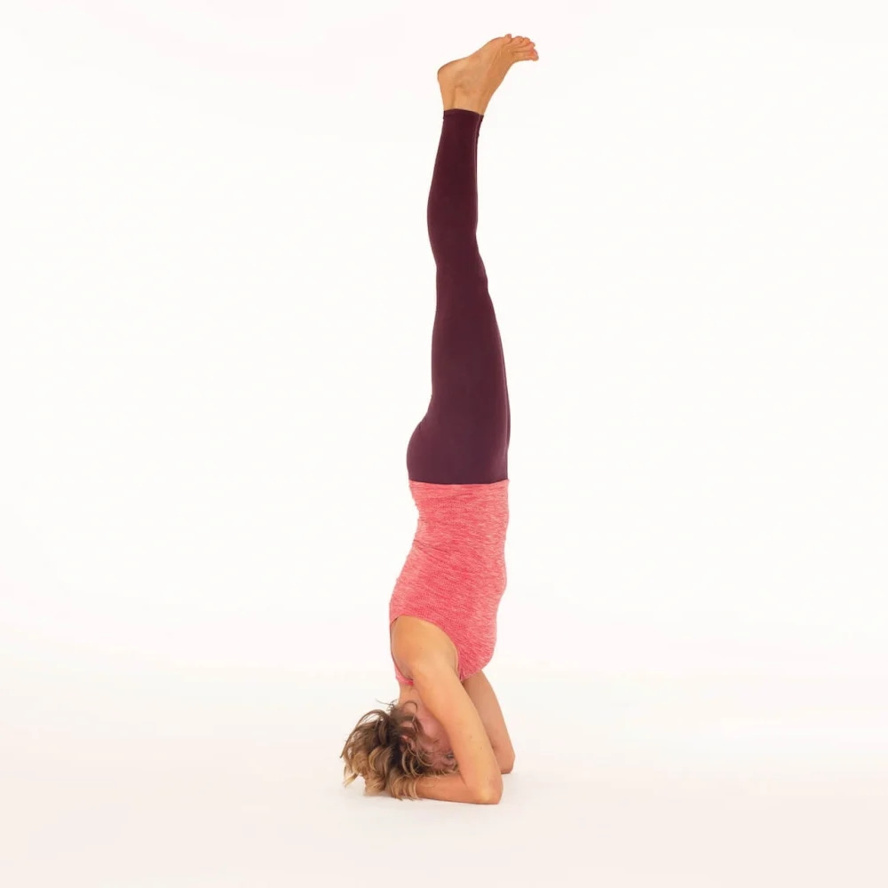 Woman in an advanced horizontal handstand yoga pose stock photo - OFFSET