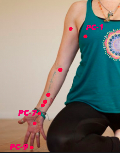 Pericardium meridian showing 9 acupoints